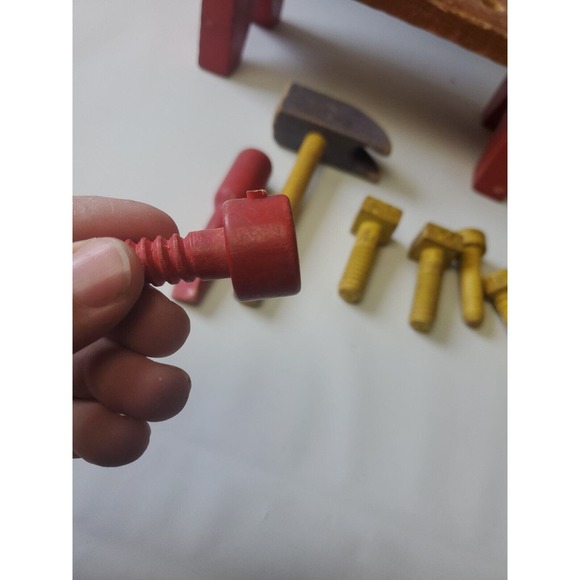 Playskool Vintage Tool Bench with Hammer Pegs brown red and blue, 9 Removable pi - Picture 9 of 11